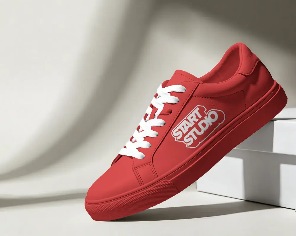 Premium Leather Casual Shoes Mockup Lace Up Design And Textured Rubber Sole For Comfort