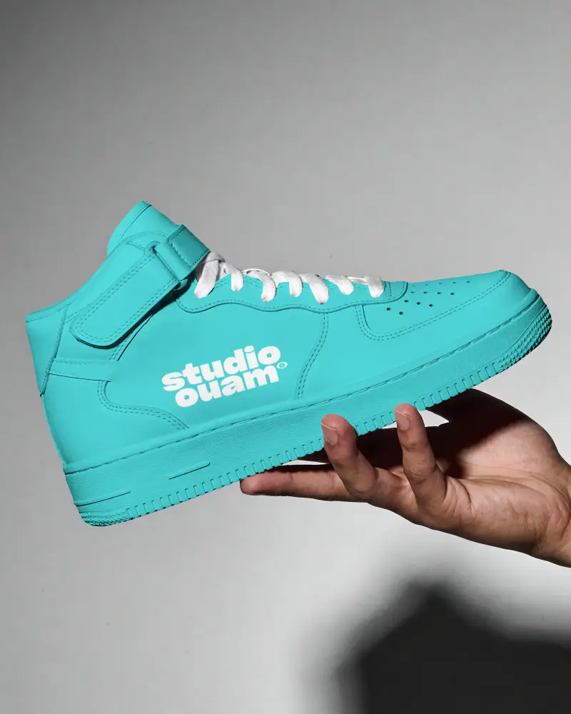 Stylish High Top Shoes Mockup With Lace And Strap Design For Modern Sportswear Brand