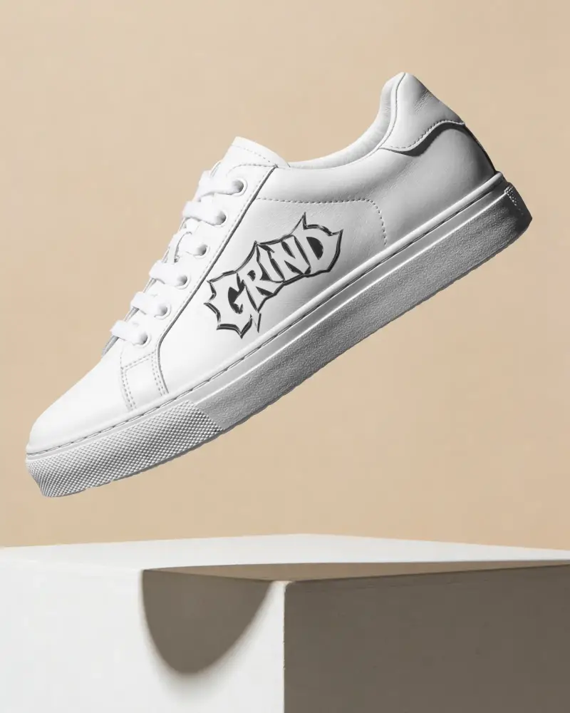 Casual Lace Up Shoe Mockup With Durable Sole And Smooth Upper Floating Over Minimalist Stand