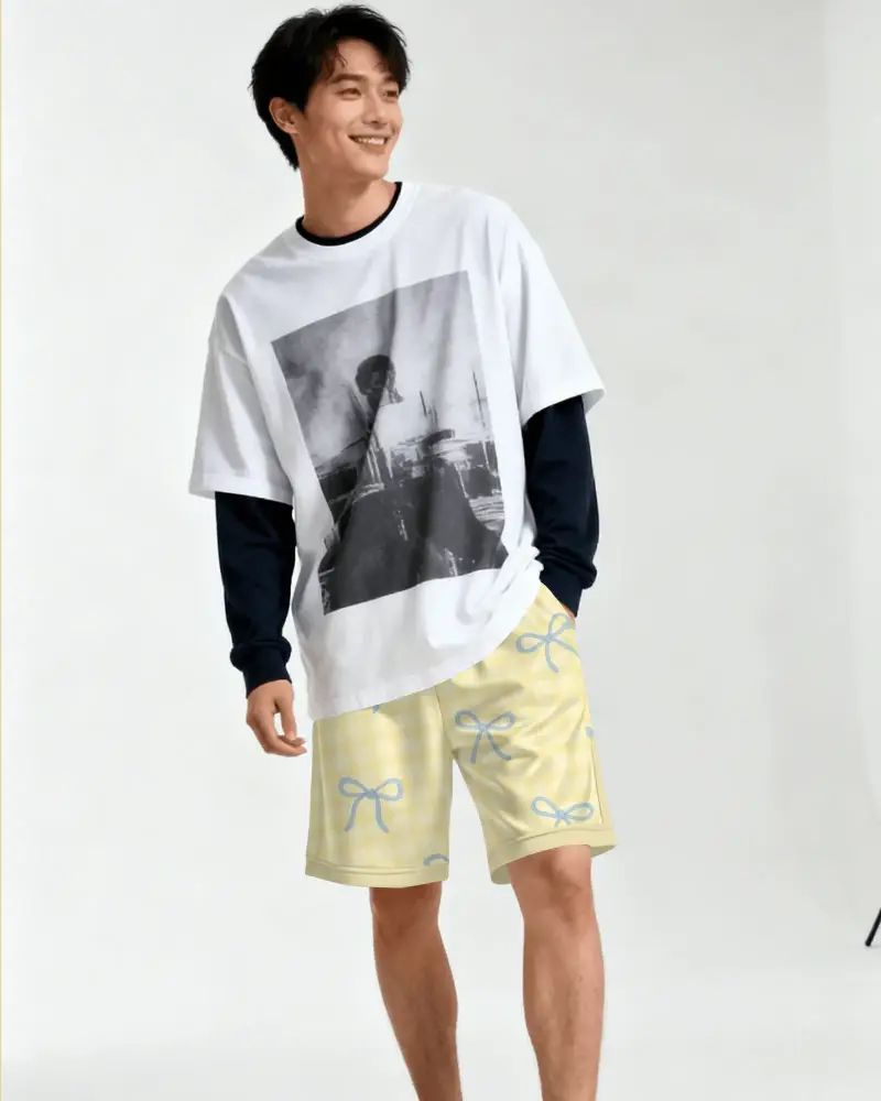 Comfortable Loose Fit Athletic Shorts Mockup Mid Thigh Length And Stylish Casual Appearance