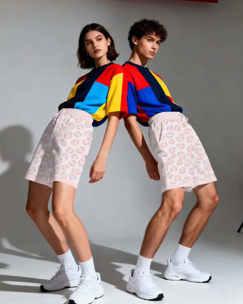 Unisex Comfortable Casual Shorts Mockup Elastic Waistband And Drawstring For Everyday Wear