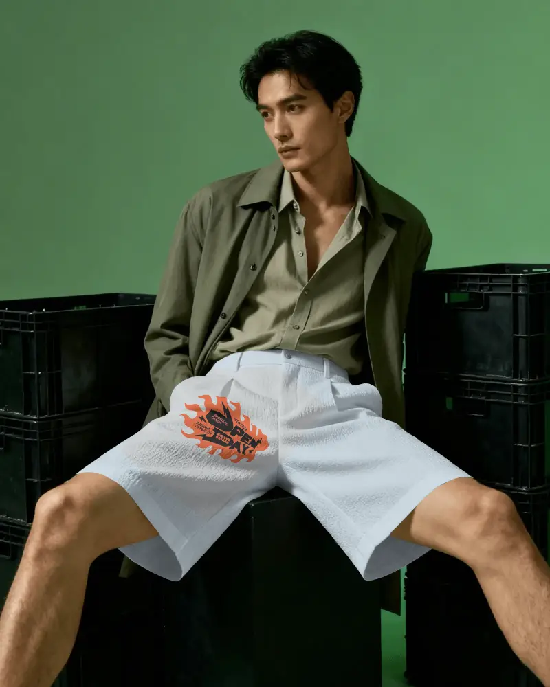 Classic High Waisted Textured Casual Shorts Mockup Men Comfortable Summer Wear Stylish Design