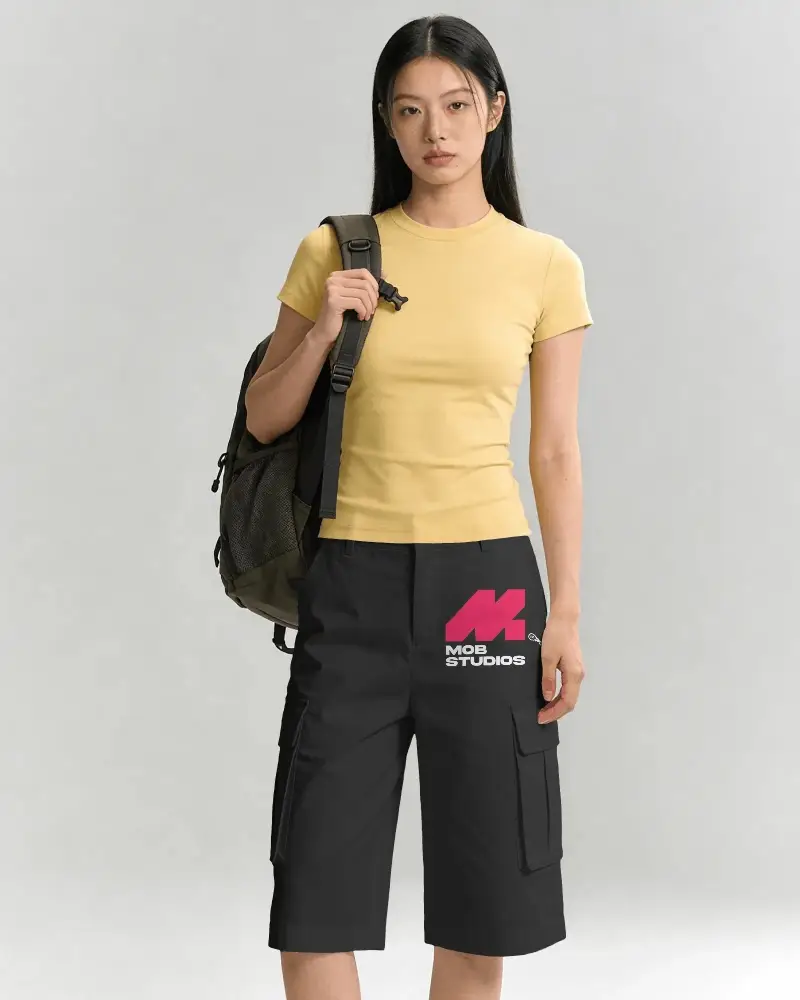 Womens Relaxed Fit Cargo Shorts Mockup With Multiple Functional Pockets For Everyday Wear
