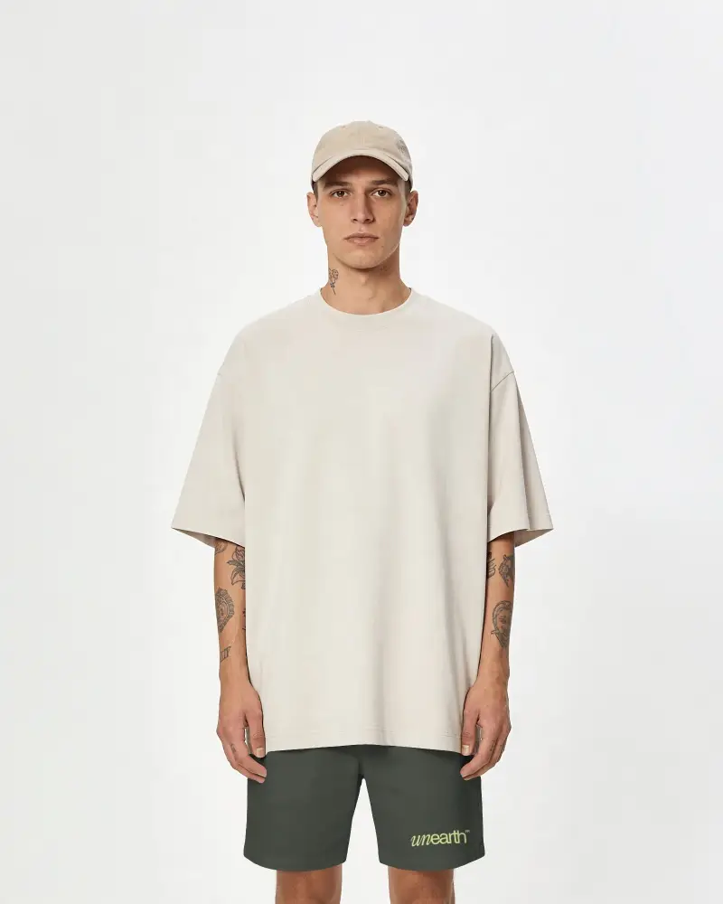 Front View Shorts Mockup Male Model Standing Straight Neutral Expression Clean Studio Background