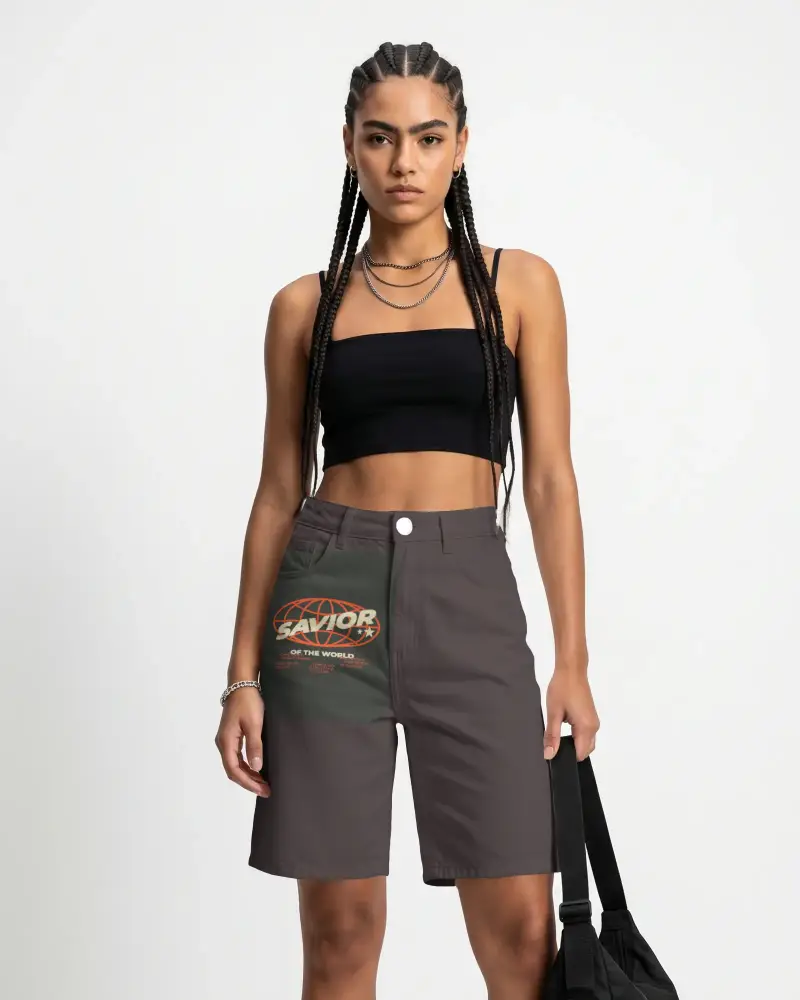 Trendy High Waist Long Shorts Mockup For Women Durable Comfortable Urban Casual Wear Collection