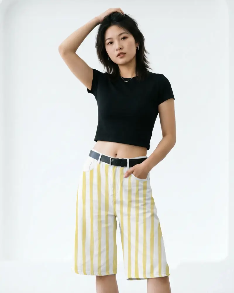 Trendy High Waist Long Shorts Mockup Fabric Versatile For Casual And Everyday Wear For Ladies