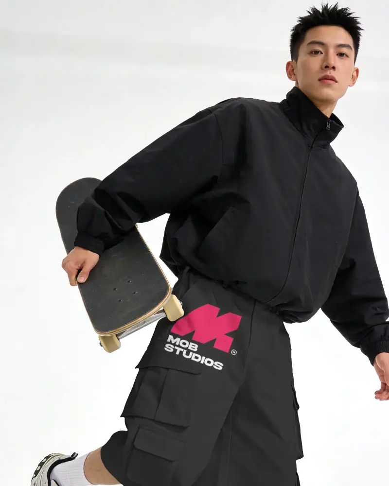 Street Style Cargo Shorts Mockup With Multiple Pockets For Urban Skateboarder Activewear Fashion