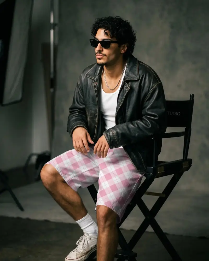 Casual Mens Shorts Mockup Stylish Studio Sitting Comfortable Relaxed Wear Fashionable Trend