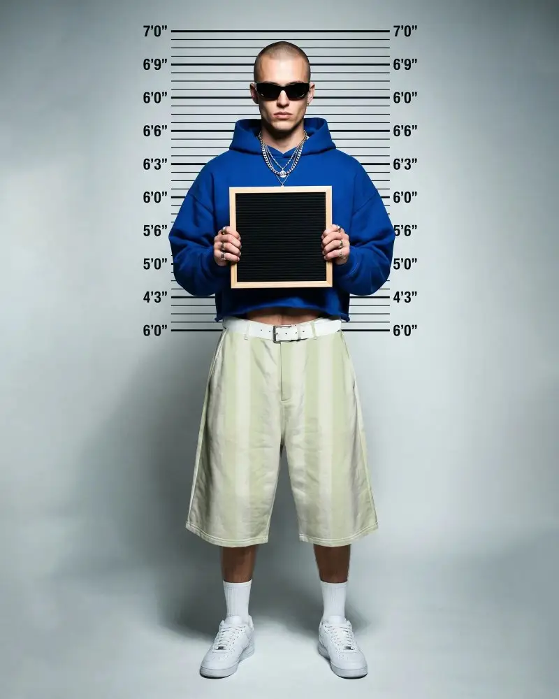 Oversized Comfortable Shorts Mockup With Belt And Sneakers For Men Stylish Casual Look