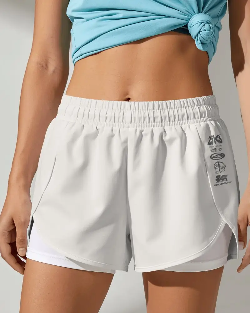 Womens Mesh Gym Shorts Mockup With Rounded Hems And Fitted Inner Shorts