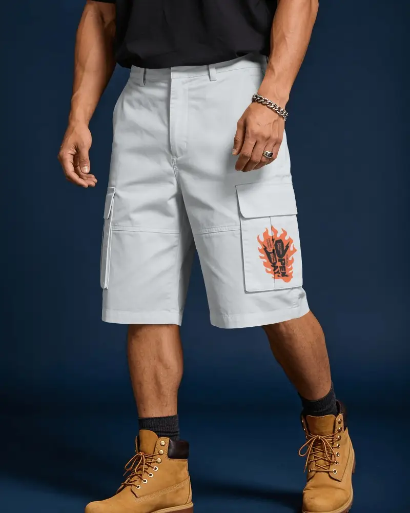 Mens Cargo Bermuda Shorts Mockup On Male Model With Large Utility Pockets