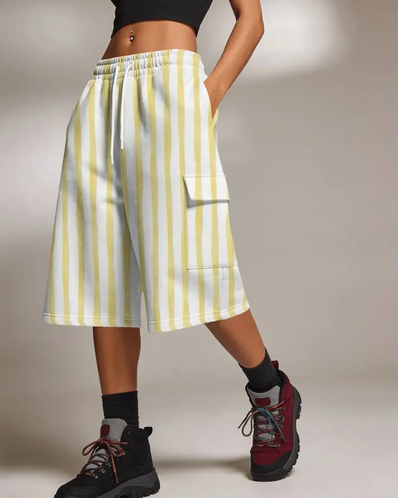 Womens Oversized Cargo Bermuda Shorts Mockup On Female Model With Flap Pocket
