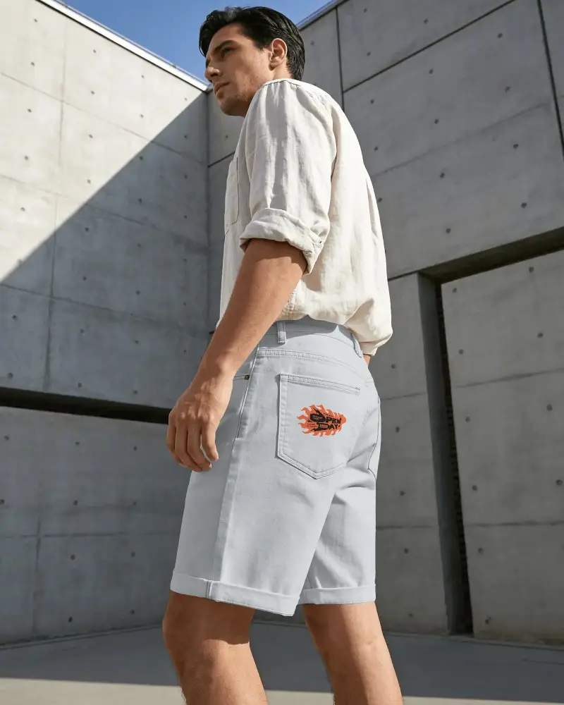 Stylish Mens Casual Shorts Mockup For Summer Wear With Roll Up Hem And Functional Back Pockets