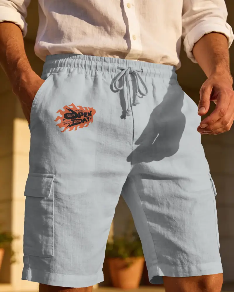 Casual Elastic Waistband Men Shorts Mockup With Functional Side Pockets For Everyday Wear