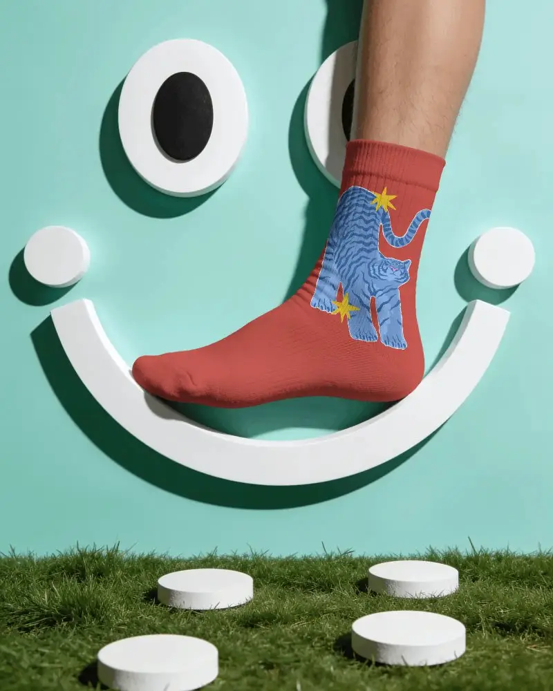 Comfortable Breathable Cotton Mid Calf Socks Mockup For Daily Wear And Casual Style Footwear