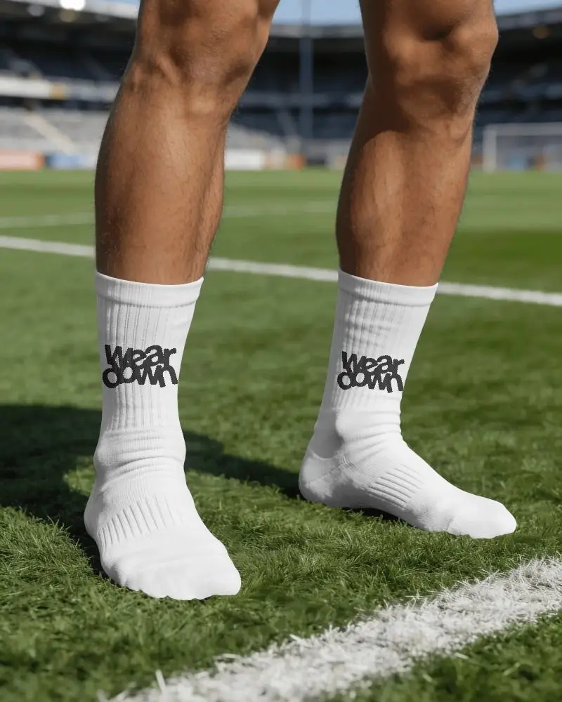 Athletic Mid Calf Sports Socks Mockup For Performance And Comfort On Field Training Use