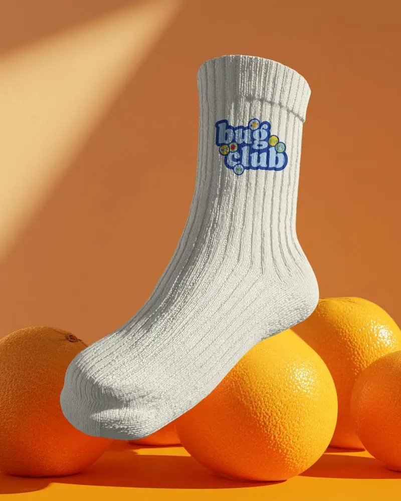 Crew Socks Mockup Standing On Fruit Creative Editorial Product Photography