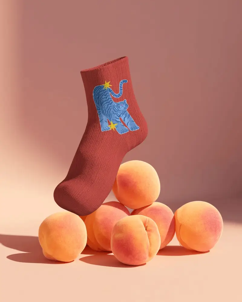 Crew Socks Mockup Balanced On Fruit Creative Studio Product Photography