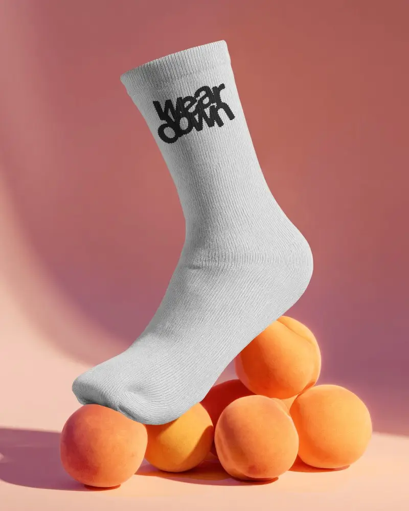 Lifestyle Crew Socks Mockup Single Crew Design Elevated On Organic Props Composition