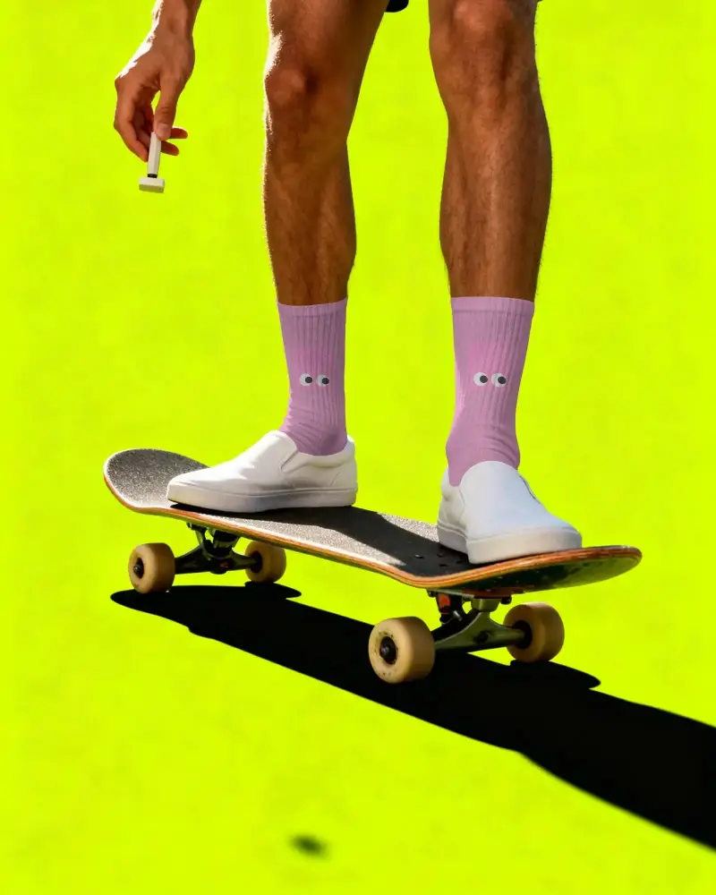 Stylish Ribbed Crew Socks Mockup Ideal For Skateboarders And Active Lifestyle Footwear Combo