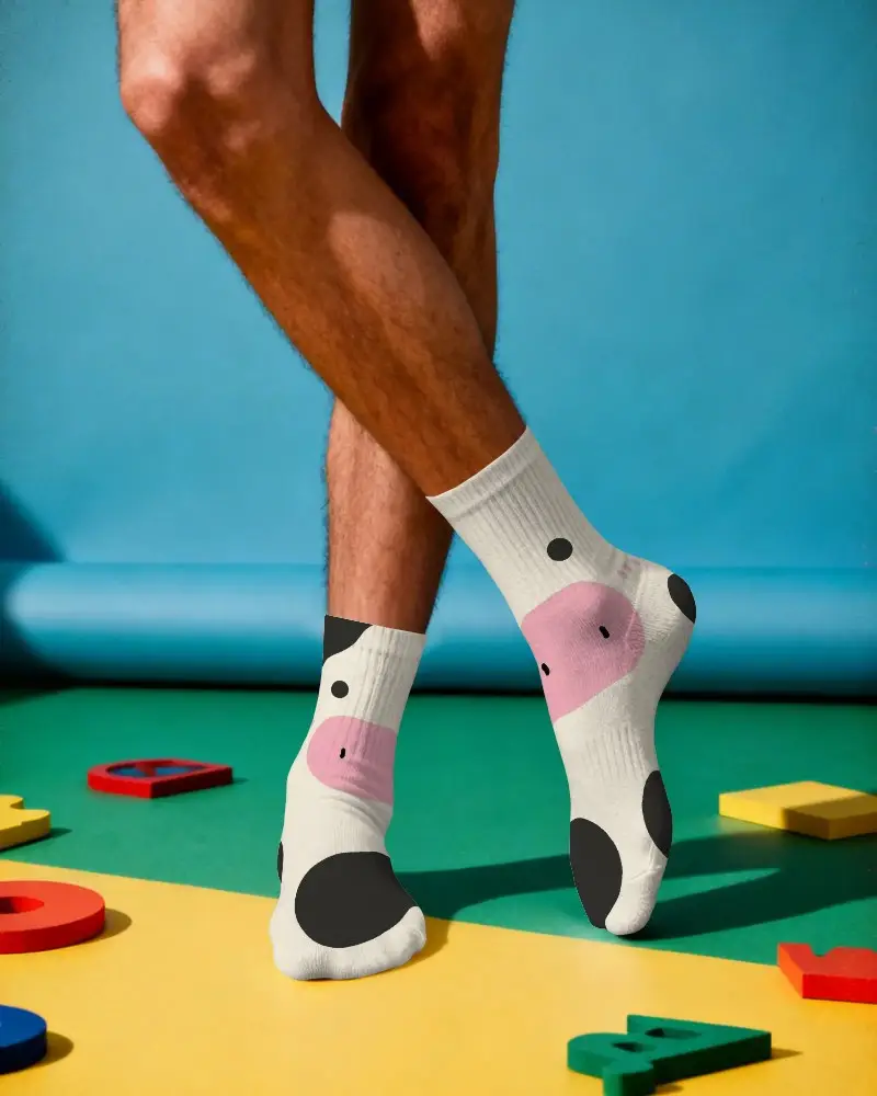 Comfortable Knit Calf Length Socks Mockup For Men Durable Stylish Footwear For Everyday Wear