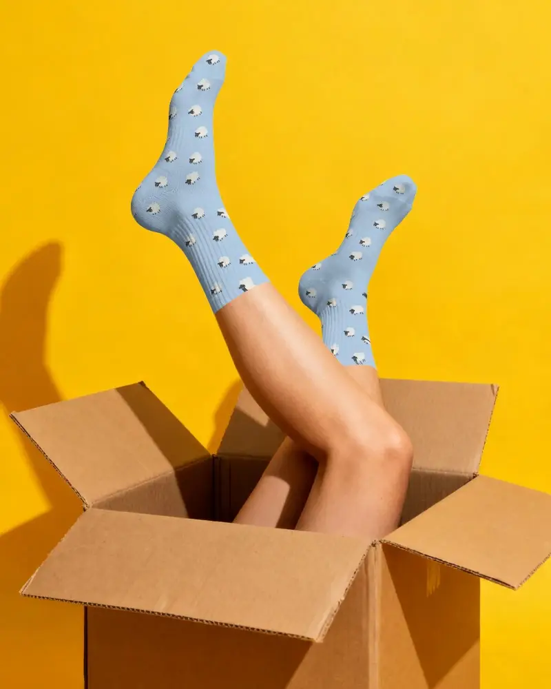 Ankle High Casual Socks Mockup With Open Cardboard Box Background For Brand Presentation