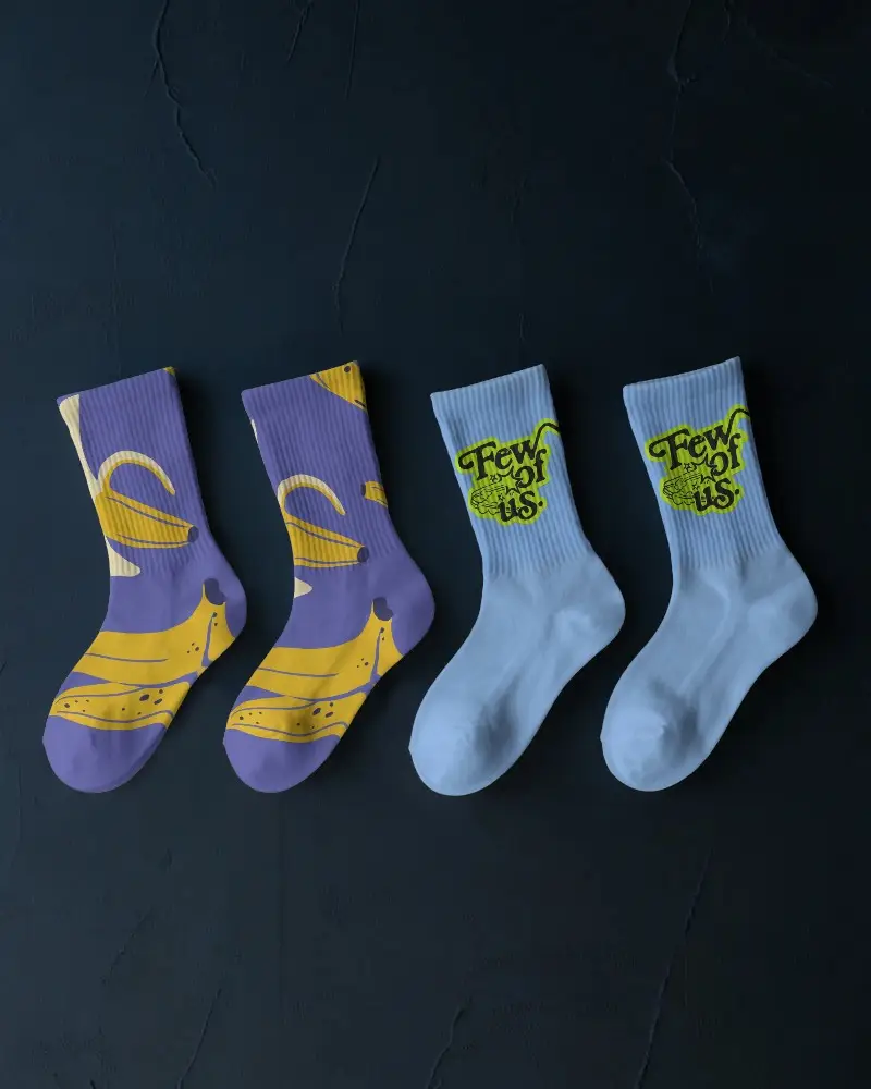 Ribbed Cotton Comfort Crew Socks Mockup Flat Lay Fashionable Essential Footwear