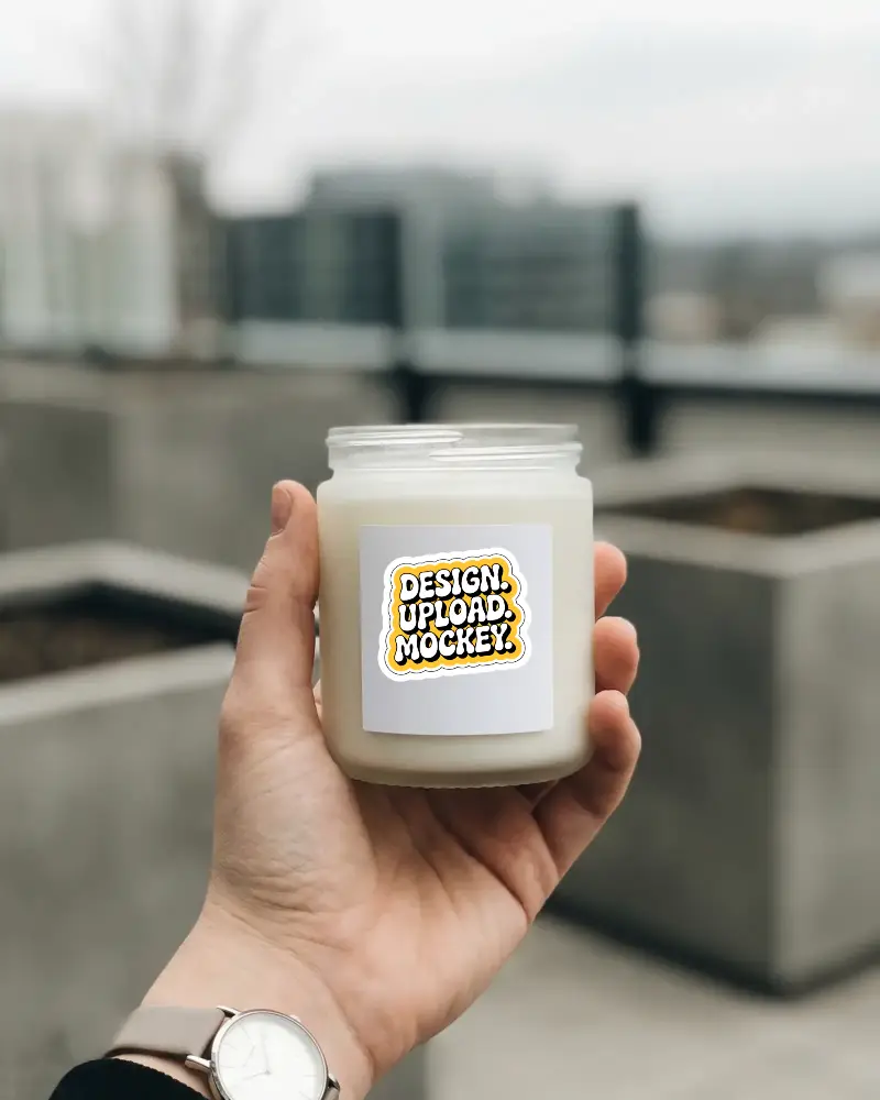 White Square Sticker Mockup Candle Jar Minimalist Label Design For Branding And Packaging