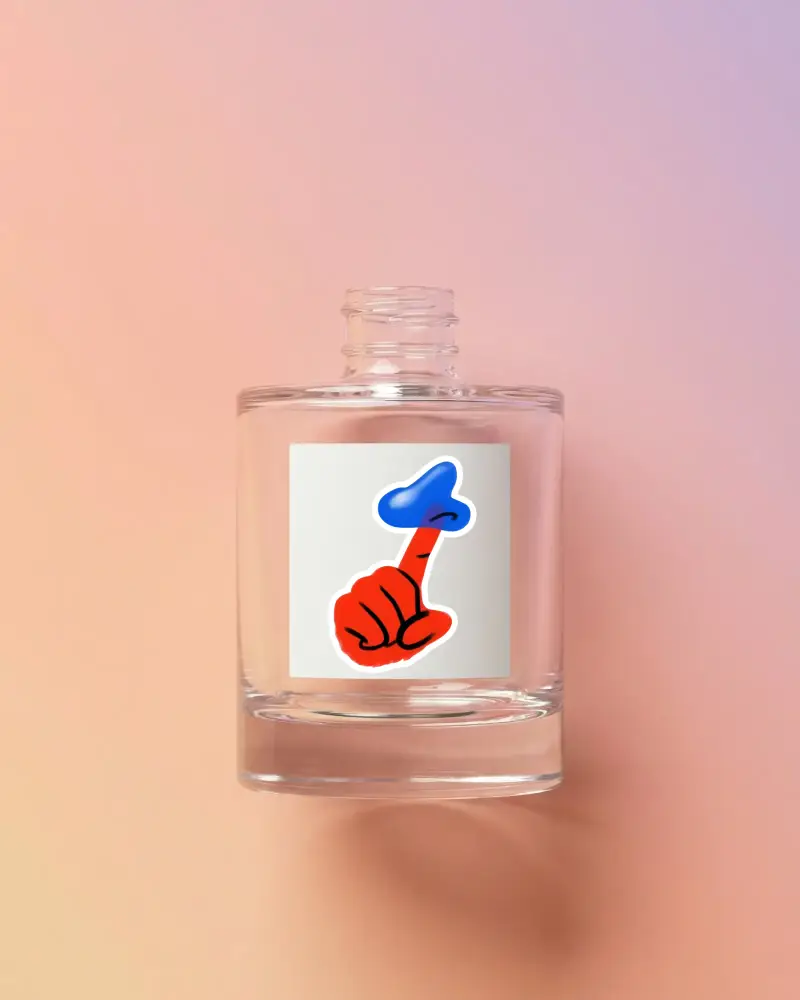 Transparent Empty Perfume Sticker Mockup With Square Sticker For Logo Or Design Presentation