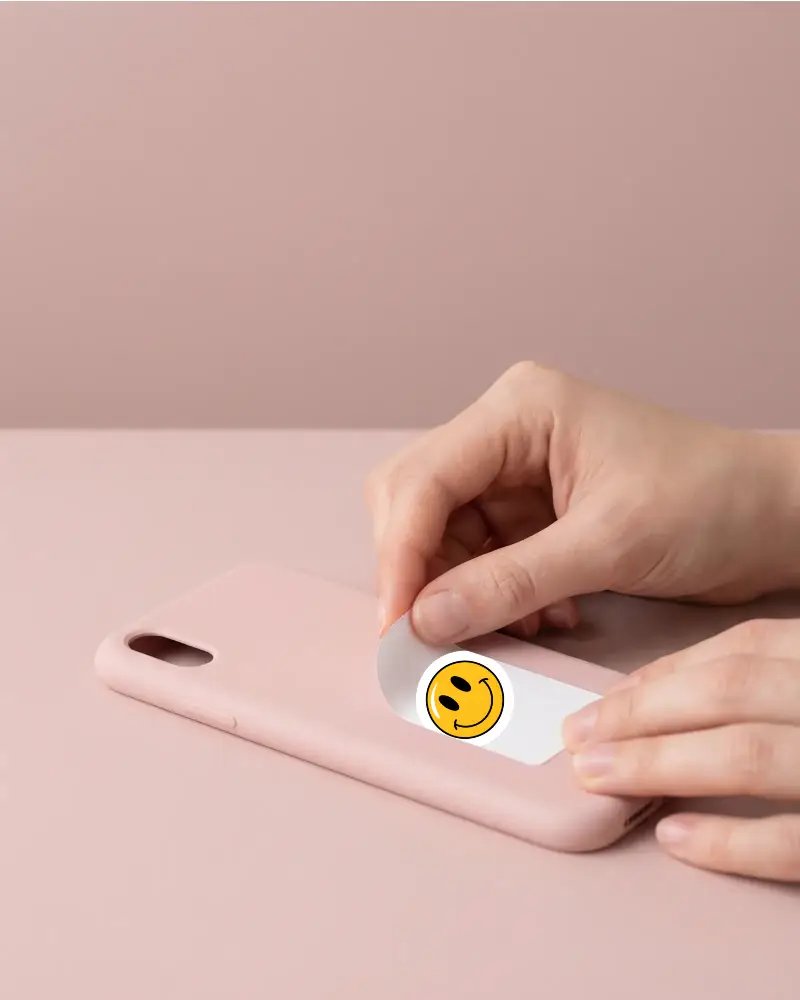 Hand Peeling White Sticker Mockup Minimalist Phone Case On Solid Background For Customization