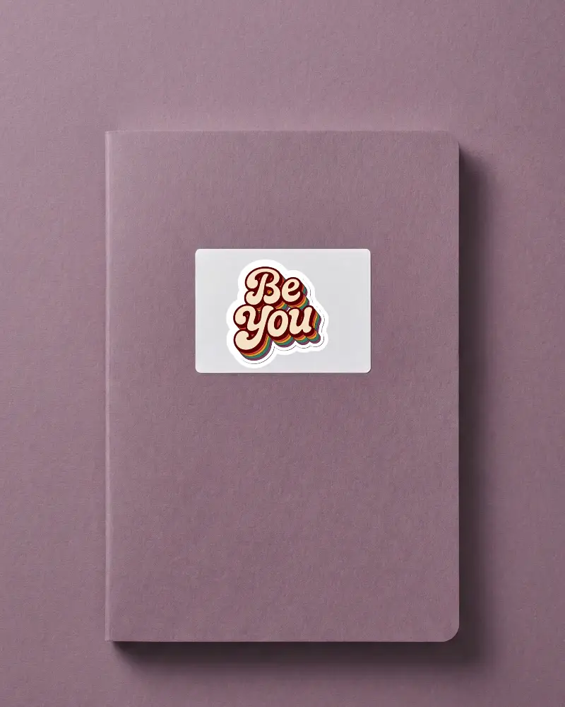 Blank Rectangle Sticker Mockup On Textured Notebook Cover Mockup For Branding Ideas