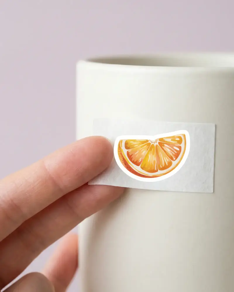 Blank Rectangle Sticker Mockup Hand Touching Plain Mug Smooth Surface Design