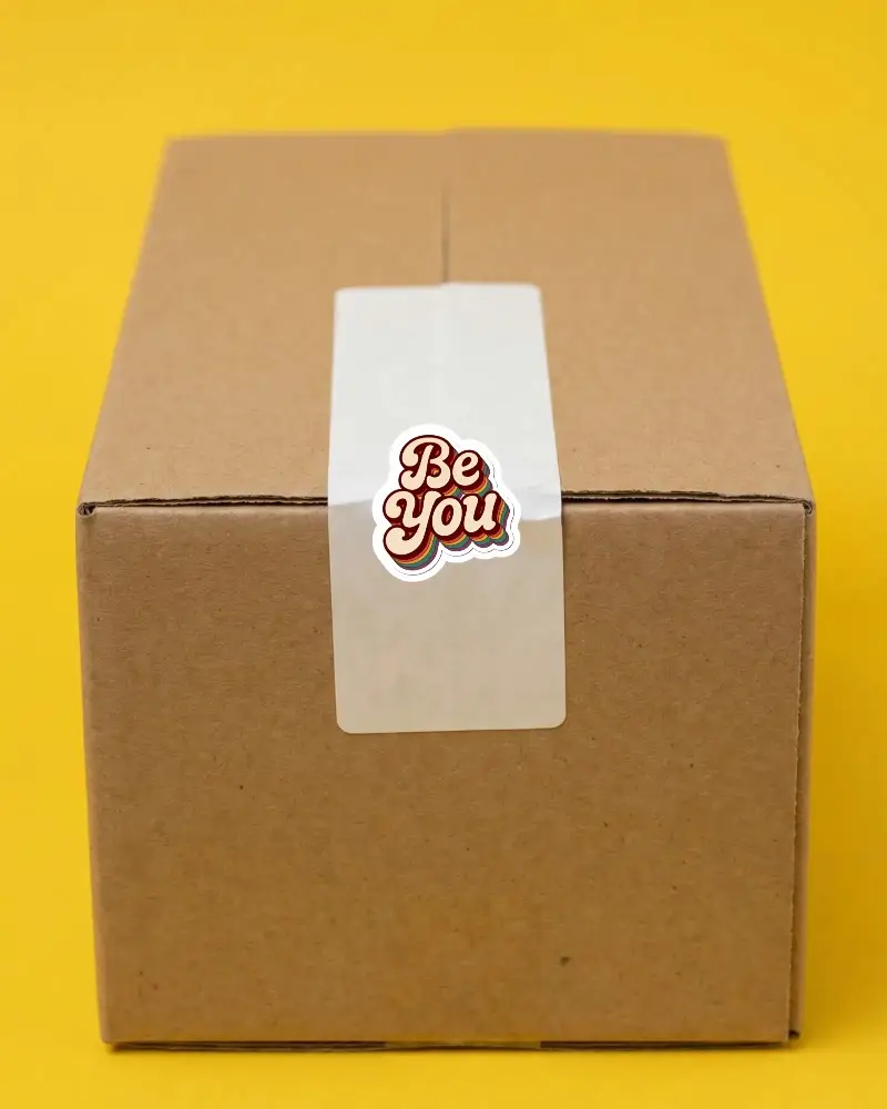 Packaging Sealing Sticker Mockup With Texture Isolated On Yellow Background