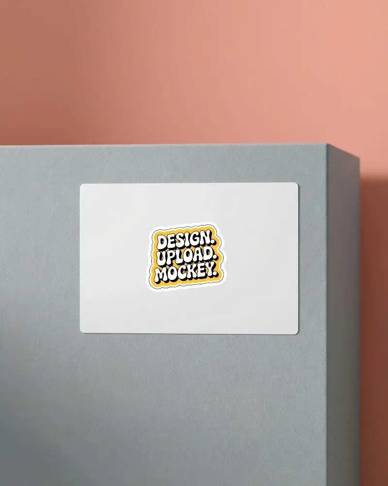 Clean Flat Rectangle Sticker Mockup On Simple Textured Object For Design Showcase