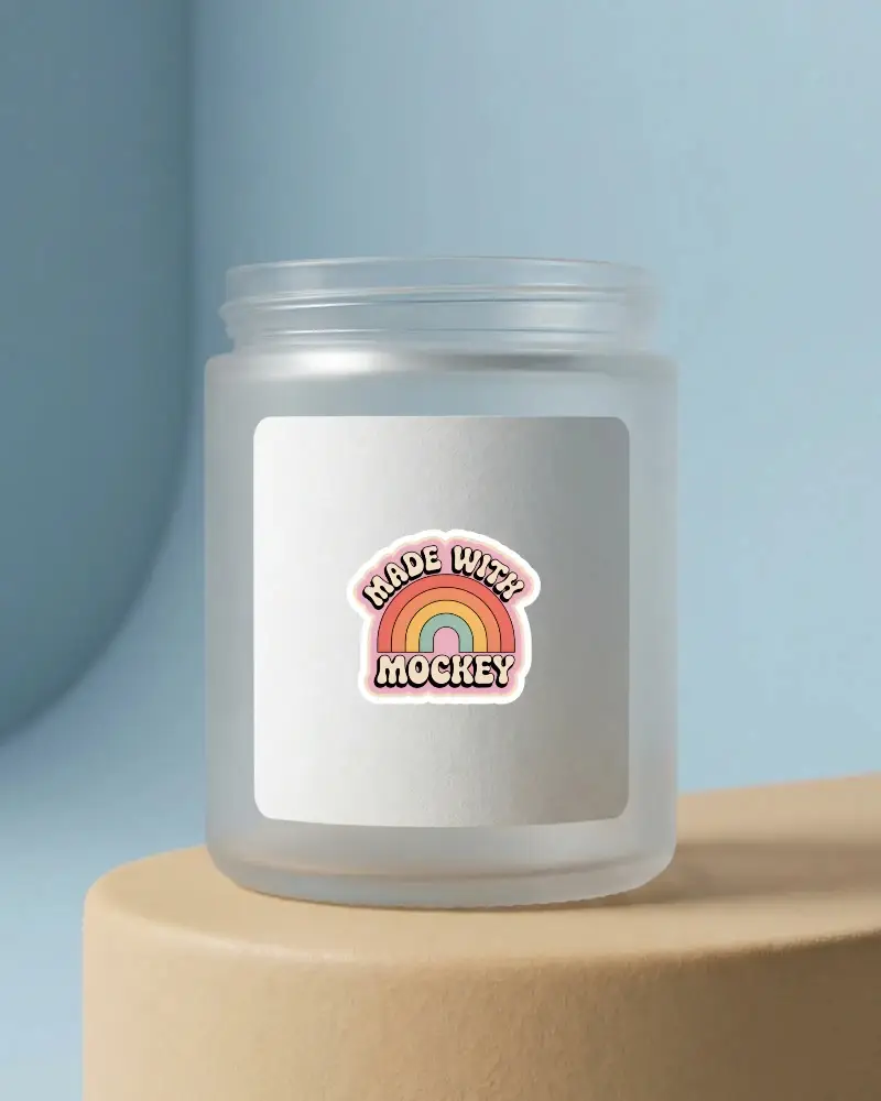 Plain Label Sticker Mockup On Jelly Like Glass Jar For Product Presentation And Marketing