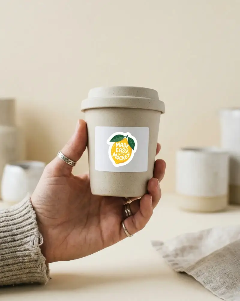 Sustainable Takeaway Cup Sticker Mockup For Marketing And Product Promotion