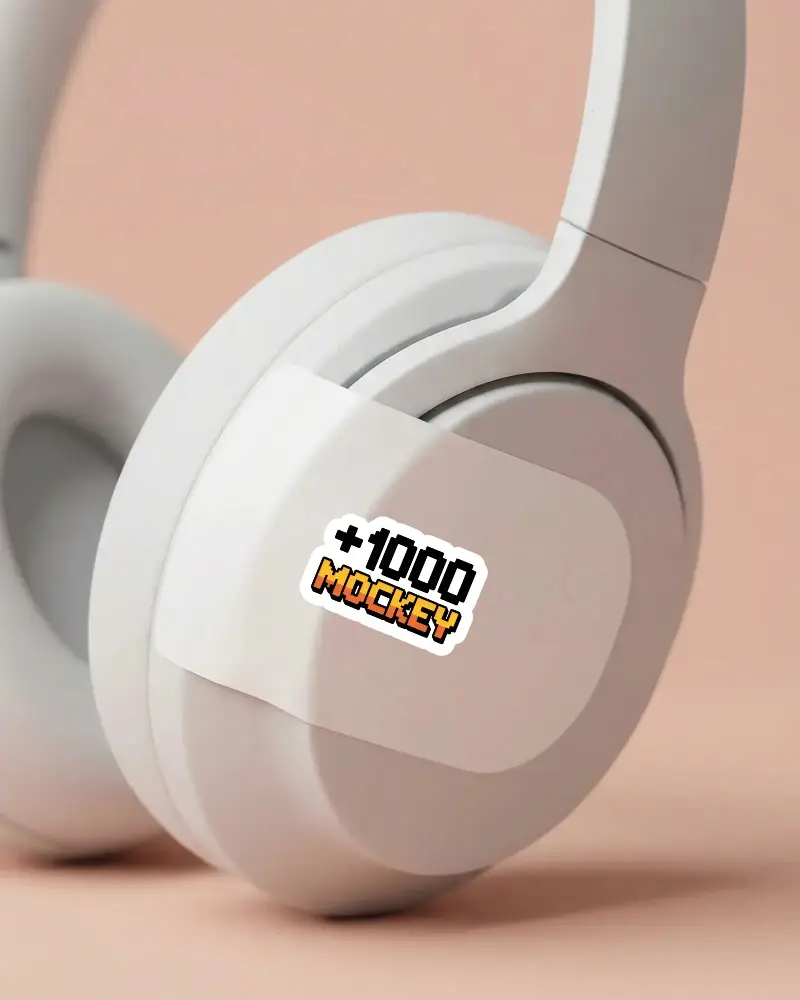 Realistic Headphone Sticker Mockup Showcasing Brand Logos And Unique Visual Presentations
