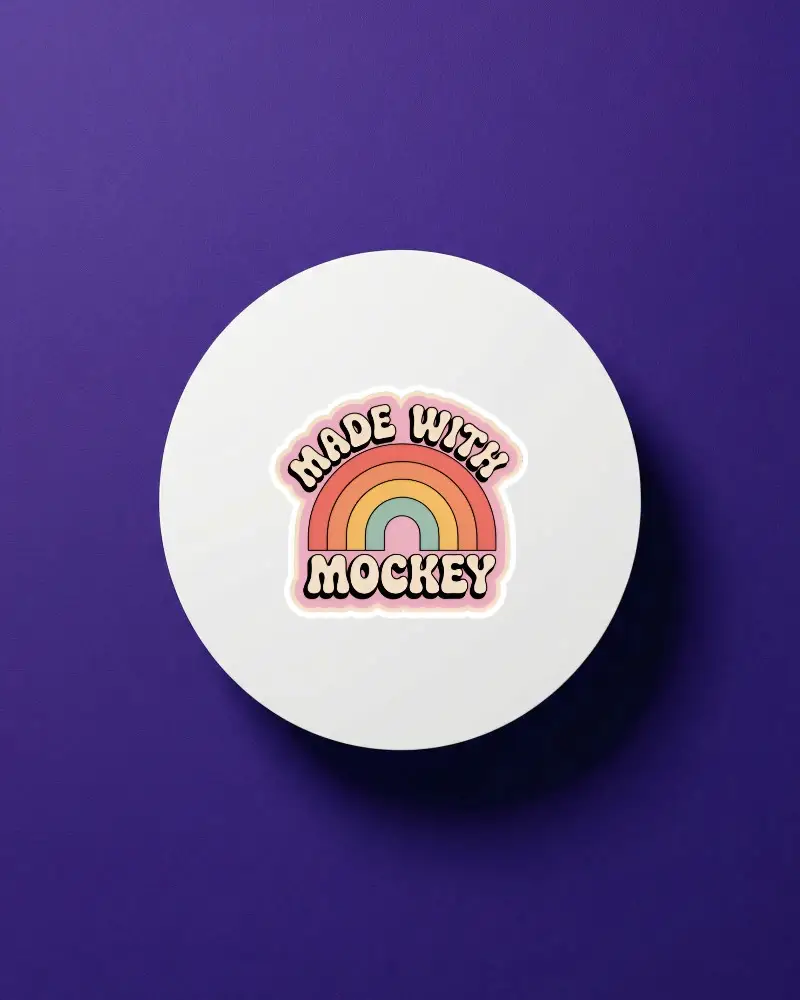 Round Sticker Mockup On Solid Background For Branding And Product Showcase