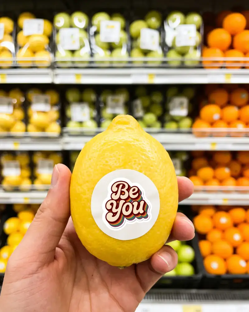 Fruit Sticker Mockup With White Circular Label For Brand Customization