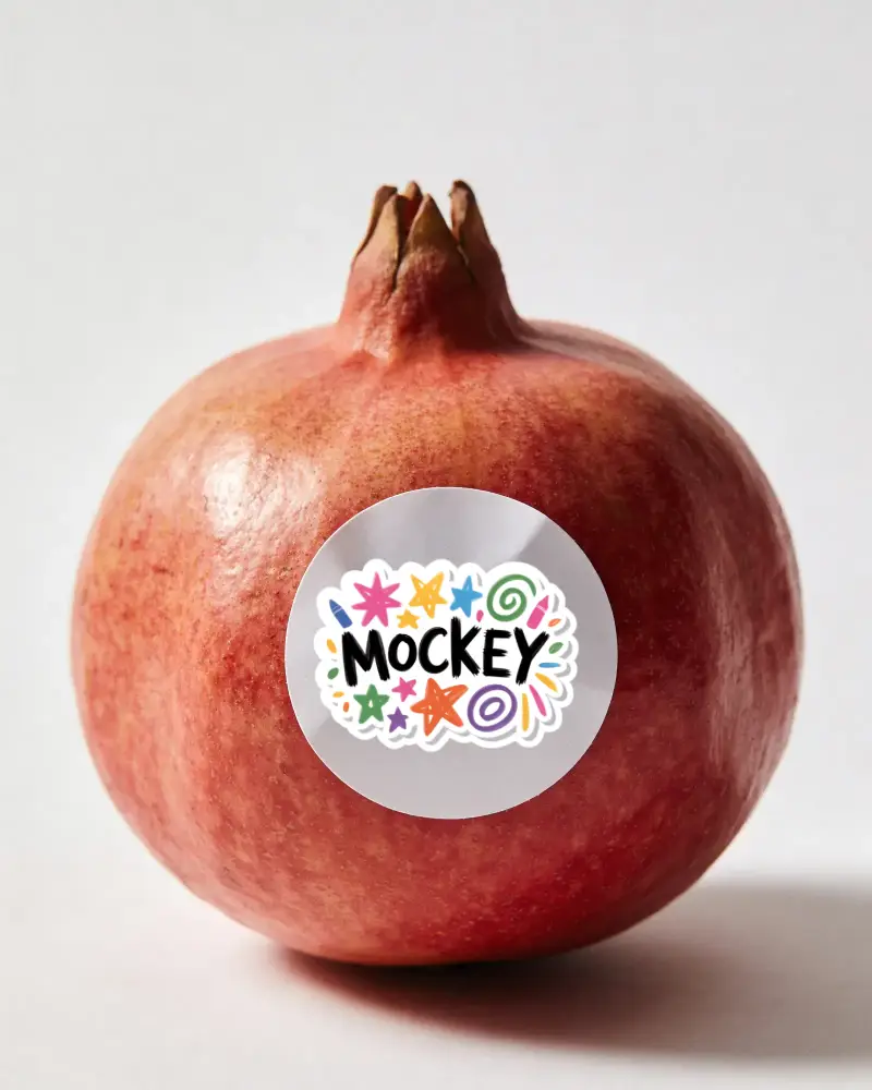 Natural Fruit Product Label Sticker Mockup On Round Smooth Surface For Branding Packaging Design