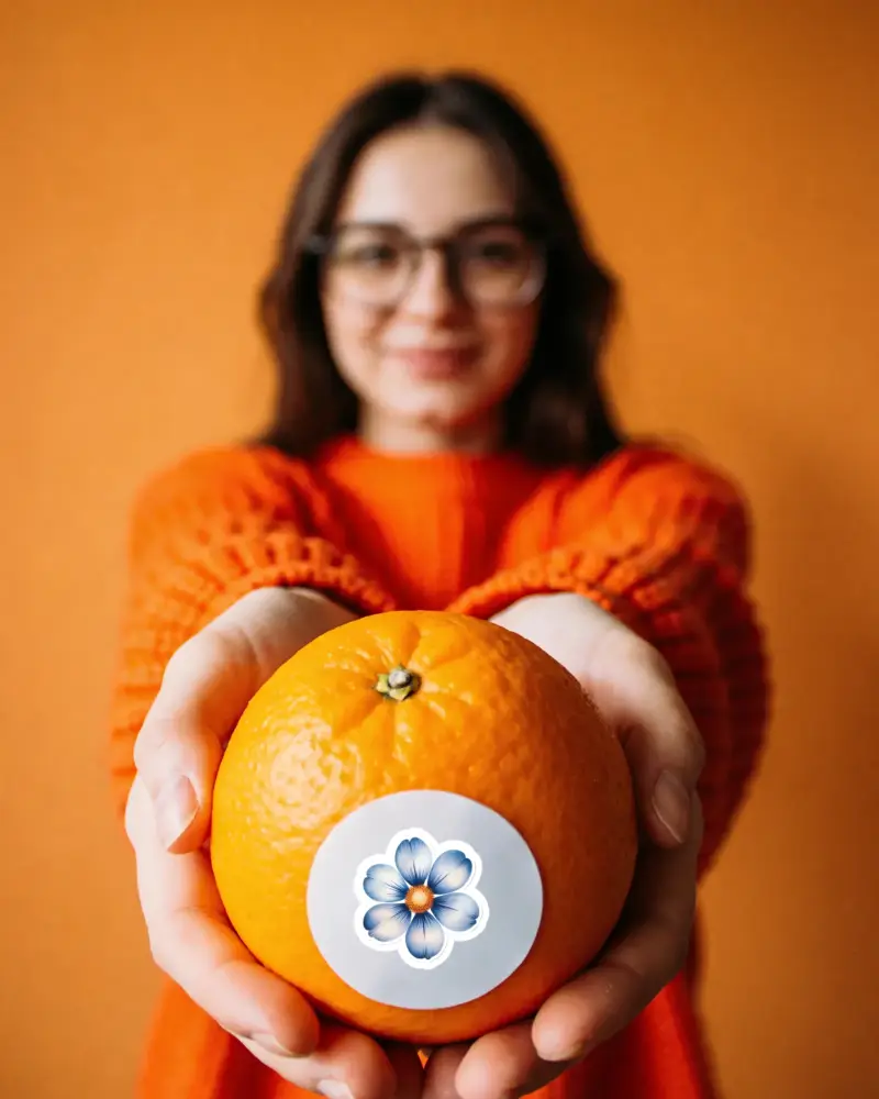 Close Up Of Round Blank Sticker Mockup On Fruit Offering Space For Creative Label Design And Ads