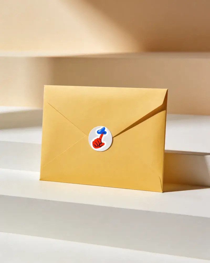 Elegant Minimalist Envelope With Round On White Steps Background Sticker Mockup