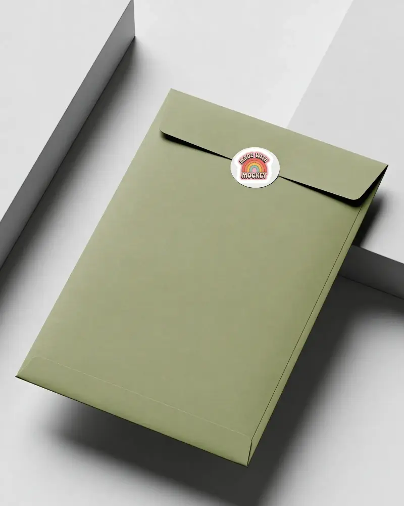 Minimalist Circle Label Mockup On Envelope Front View For Custom Sticker Design Showcase