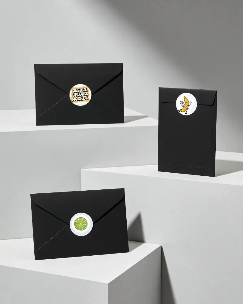Minimalist Black Envelope Sticker Mockup For Branding And Packaging Design Presentations