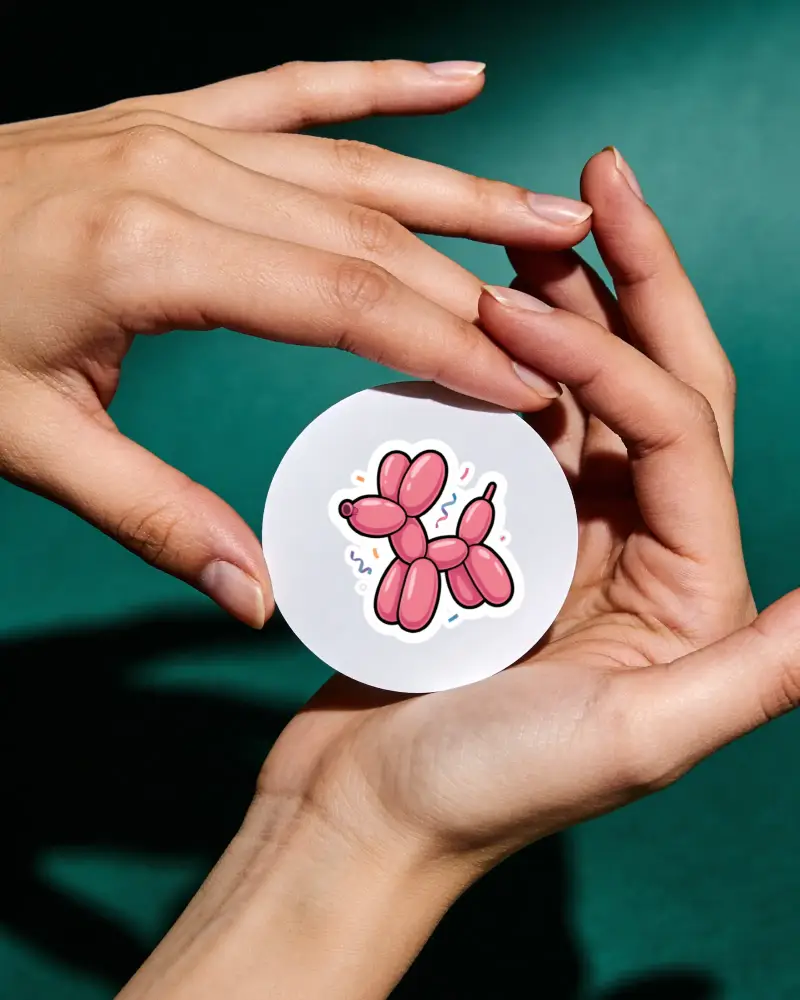 Hands Presenting Smooth Round Sticker Mockup For Promotional And Product Label Visualization