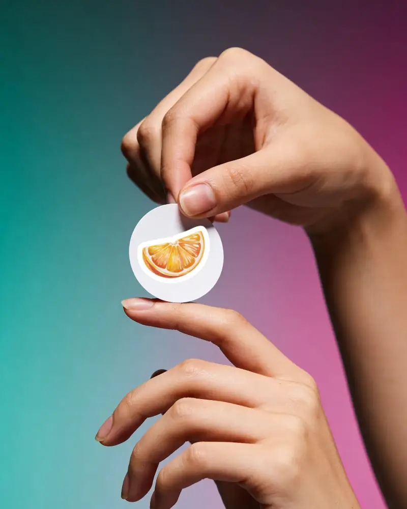 Blank Circular Sticker Mockup With Realistic Hand Placement For Branding Projects