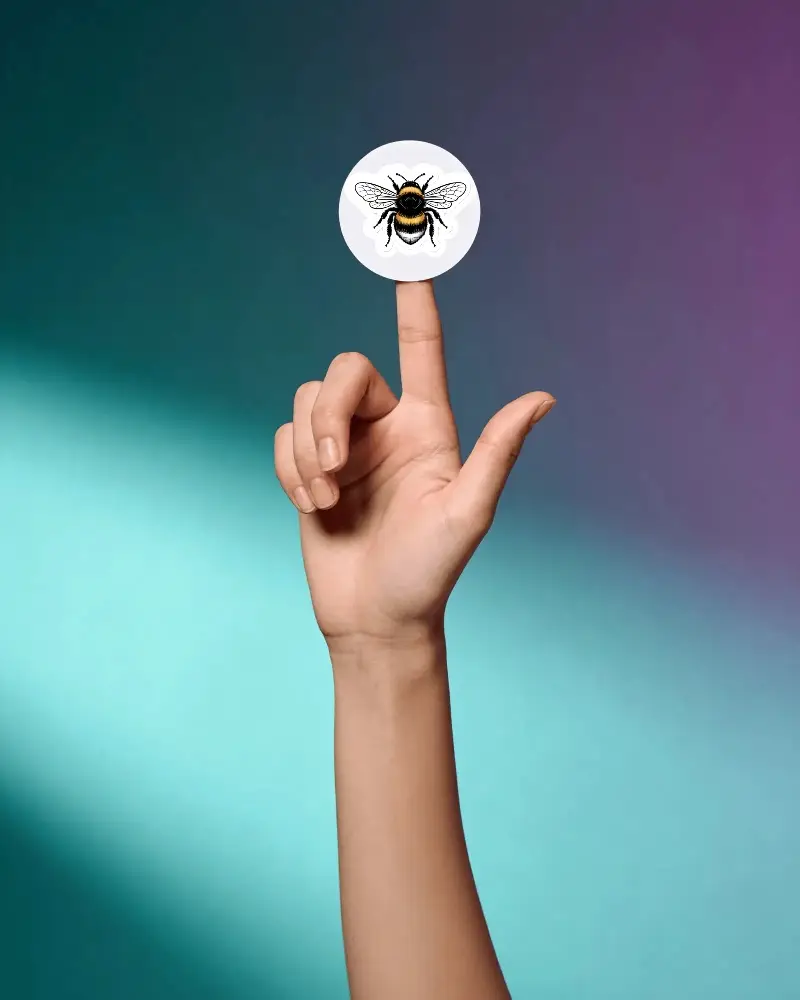 Hand Holding Round Sticker Mockup Isolated On Gradient Background For Branding Design