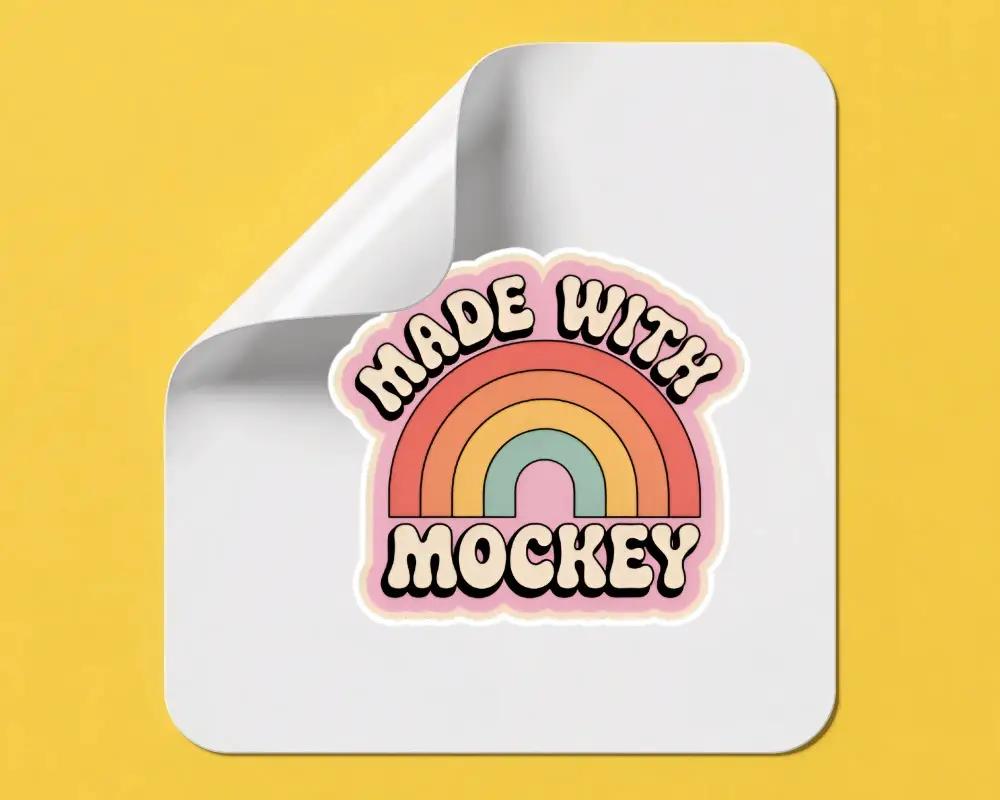 Square Peeling Blank Sticker Mockup With Rounded Corners On Solid Color Background