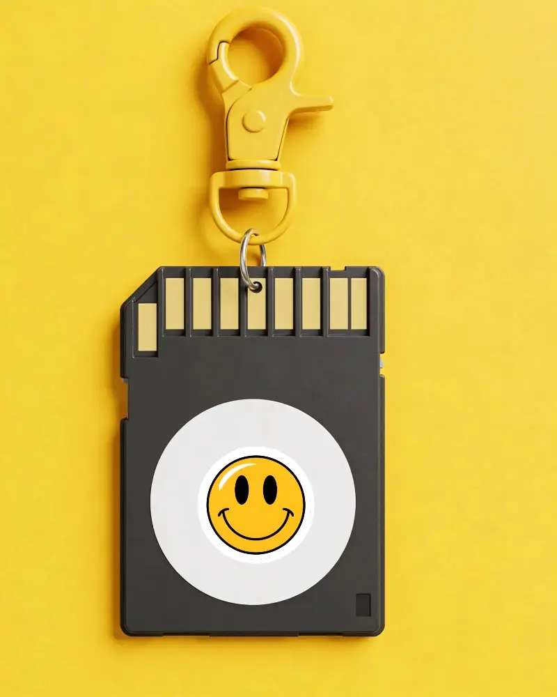 Blank Round Sticker On Retro Memory Card Keychain For Custom Design Display