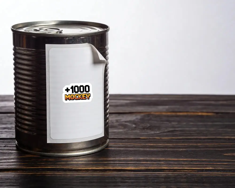 Realistic Rectangle Sticker Label Mockup On Food Tin Can For Custom Design Use
